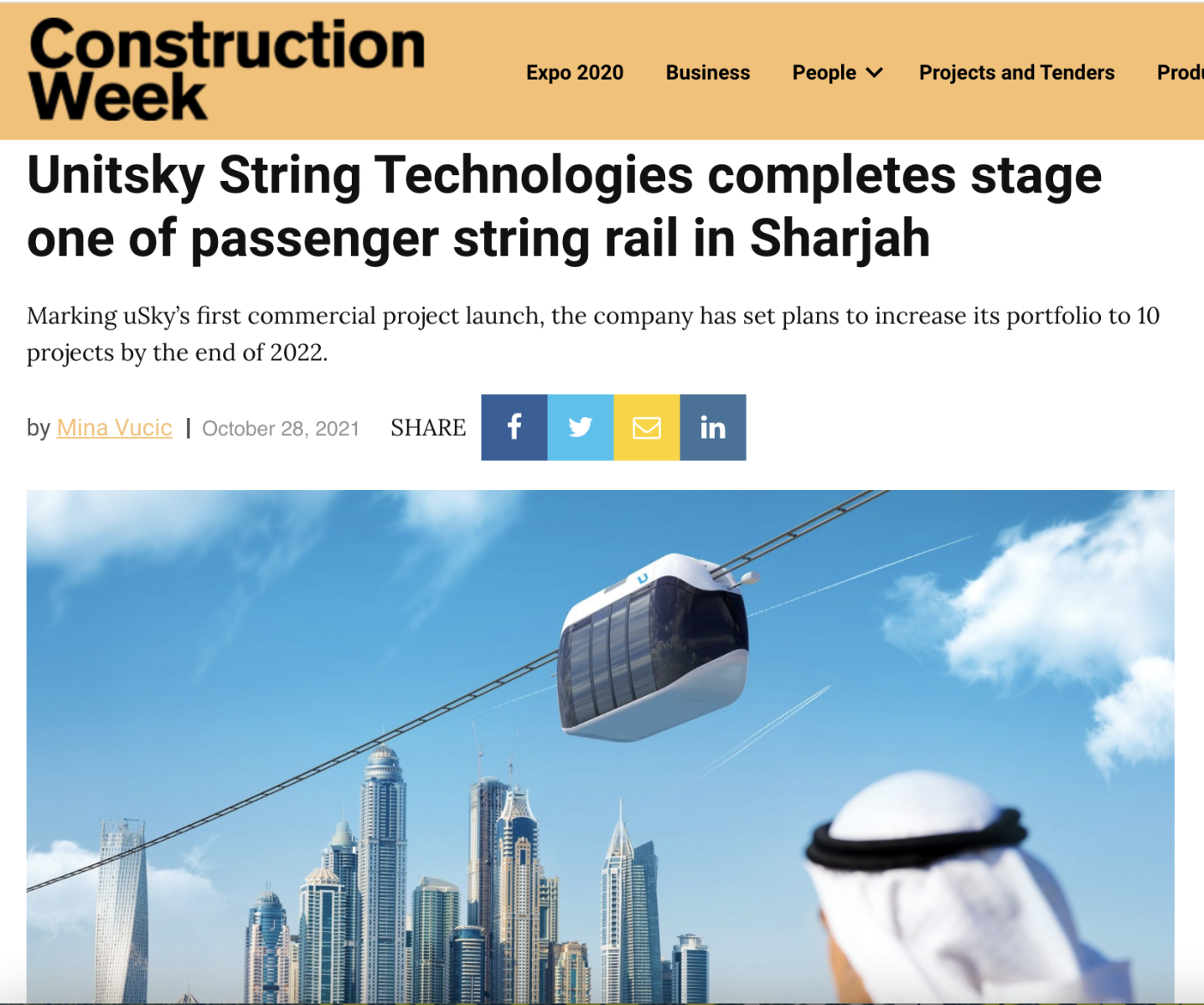 Unitsky String Technologies hoàn thành giai đoạn một của tuyến đường sắt chở khách ở Sharjah