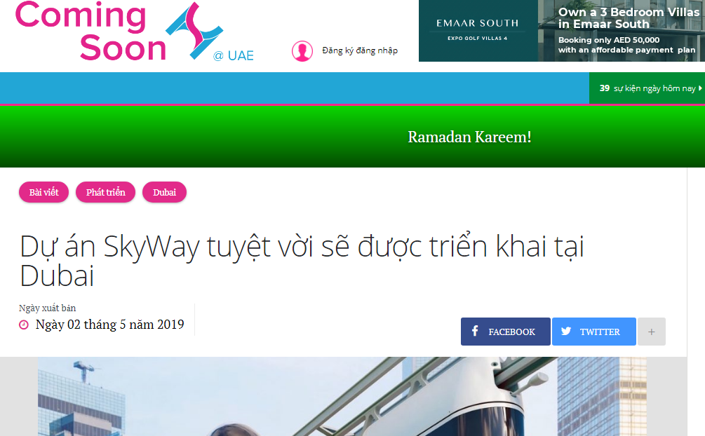 Coming Soon đưa tin về dự án Skyway được công bố bởi quốc vương Dubai