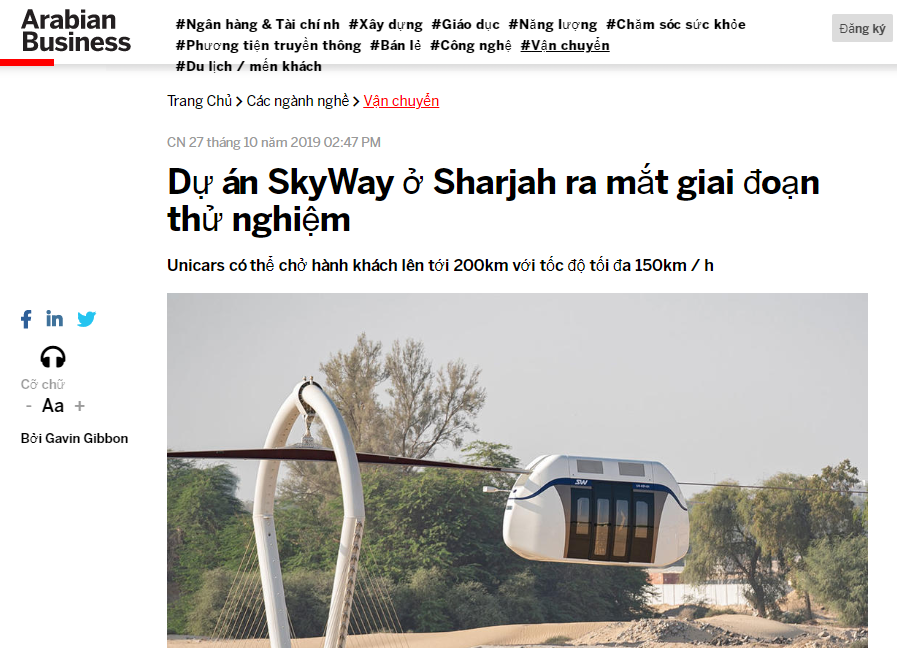 Skyway tại Sharjah được Arabian Business đưa tin
