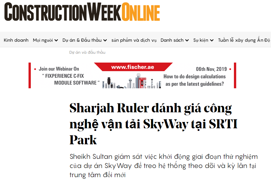Skyway tại Sharjah được ConstructionWeek Online đưa tin