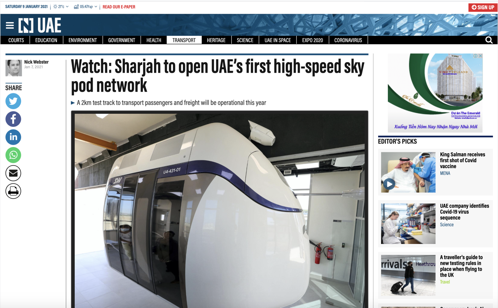 Skyway trên trang báo chí quốc gia của UAE