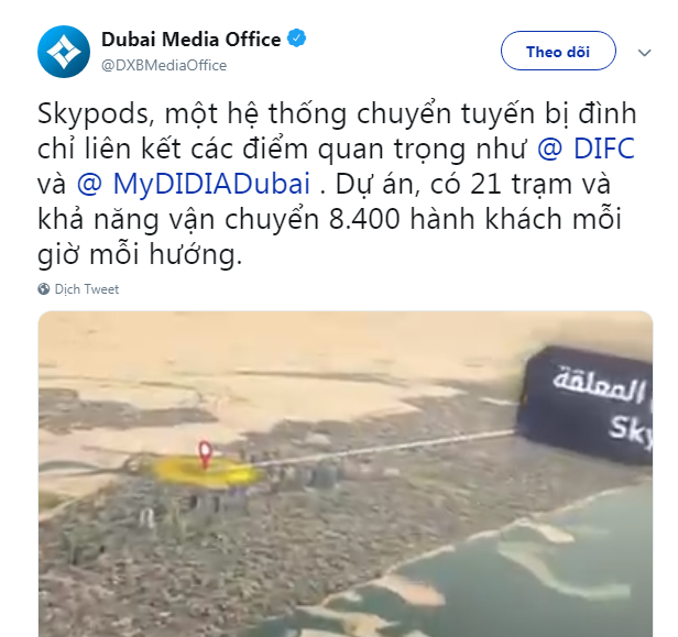 Van phòng truyền thông của Dubai đưa tin về dự án Skyway được quốc vương công bố